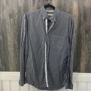 Lacoste navy & white check long sleeve button up size 38 S